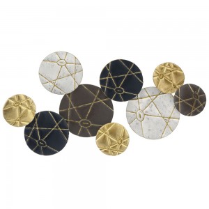 Μεταλλική σύνθεση τοίχου με κύκλους σε κρεμ, καφέ και χρυσή απόχρωση 90x51 εκ