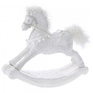 Διακοσμητικό Χριστουγεννιάτικο κουνιστό άλογο σε λευκό χρώμα 39x12x35 εκ