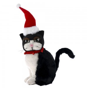 Χριστουγεννιάτικο διακοσμητικό γατάκι με κόκκινο σκούφο 16x19x32 εκ