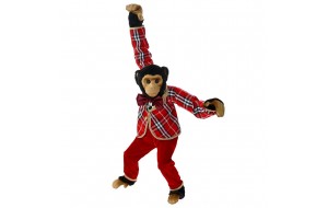 Χριστουγεννιάτικη φιγούρα πίθηκος με κόκκινο καρό κουστούμι 65x28x105 εκ