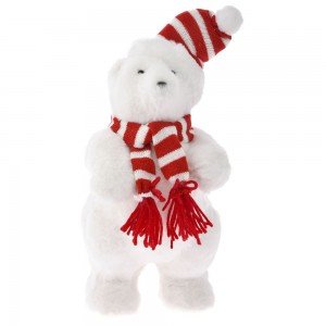 Χριστουγεννιάτικο λευκό αρκουδάκι με κόκκινο κασκόλ και σκούφο 20x19x35 εκ