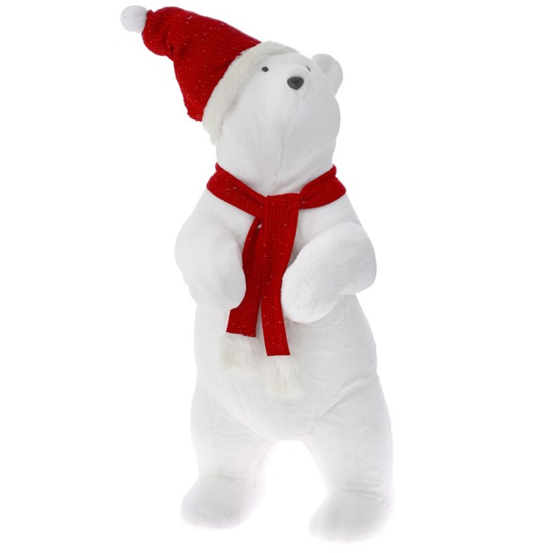 Χριστουγεννιάτικη πολική αρκούδα με κόκκινο κασκόλ και σκουφί 43x36x82 εκ