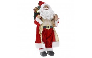 Άγιος Βασίλης φιγούρα με χρυσά ρούχα που κρατάει δώρα και αρκουδάκι 80 εκ