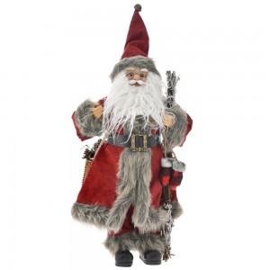 Άγιος Βασίλης διακοσμητική κλασσική φιγούρα με μπορντώ γκρι ρούχα που κρατάει καλάθι 45 εκ