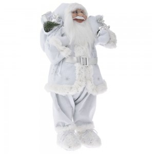 Διακοσμητική κλασσική φιγούρα Άγιος Βασίλης που κρατάει δώρα και με λευκά ρούχα 45 εκ
