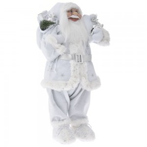 Διακοσμητική κλασσική φιγούρα Άγιος Βασίλης με λεύκα ρούχα που κρατάει δώρα 60 εκ