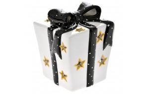 Κεραμικό χριστουγεννιάτικο δώρο με χρυσά αστέρια σετ των δύο 10x10x12 εκ