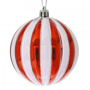 Χριστουγεννιάτικη μπάλα pp Candy σε λευκό και κόκκινο χρώμα σετ των έξι τεμαχίων 10 εκ