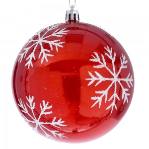 Χριστουγεννιάτικη μπάλα pp σε κόκκινο χρώμα με χιονονιφάδες σετ των οχτώ 10 εκ