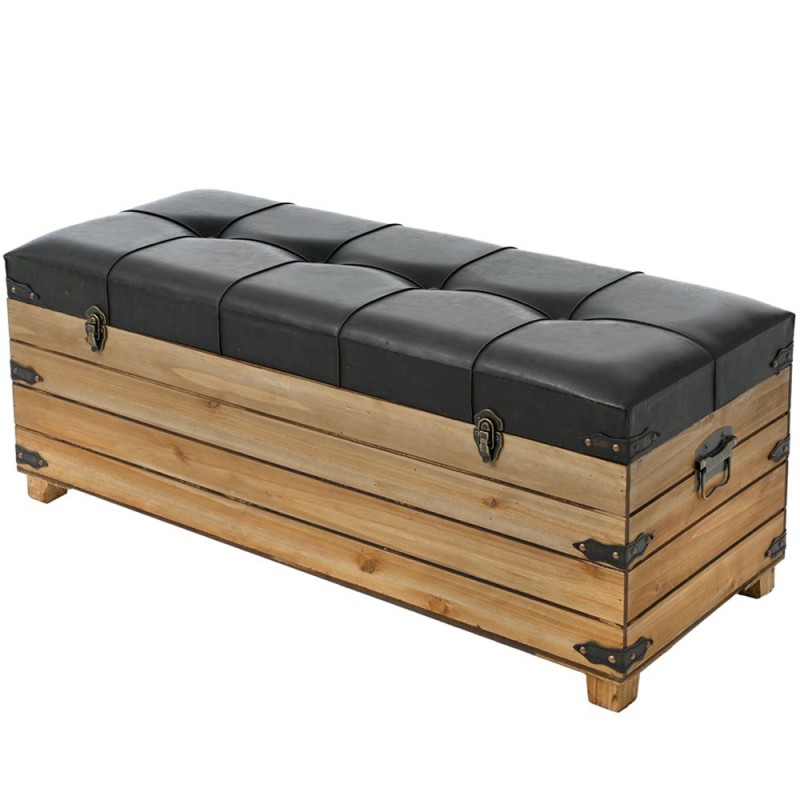 Ξύλινο μπαούλο με κάθισμα από τεχνόδερμα σε καφέ χρώμα 100x40x43 εκ