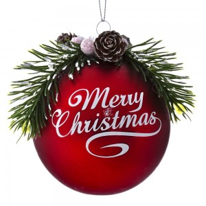 Χριστουγεννιάτικη γυάλινη κόκκινη μπάλα με γράμματα και γκι σετ των έξι 8 εκ