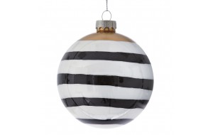 Χριστουγεννιάτικη μπάλα ριγέ σε λευκό και μαύρο χρώμα σετ των έξι 8 εκ