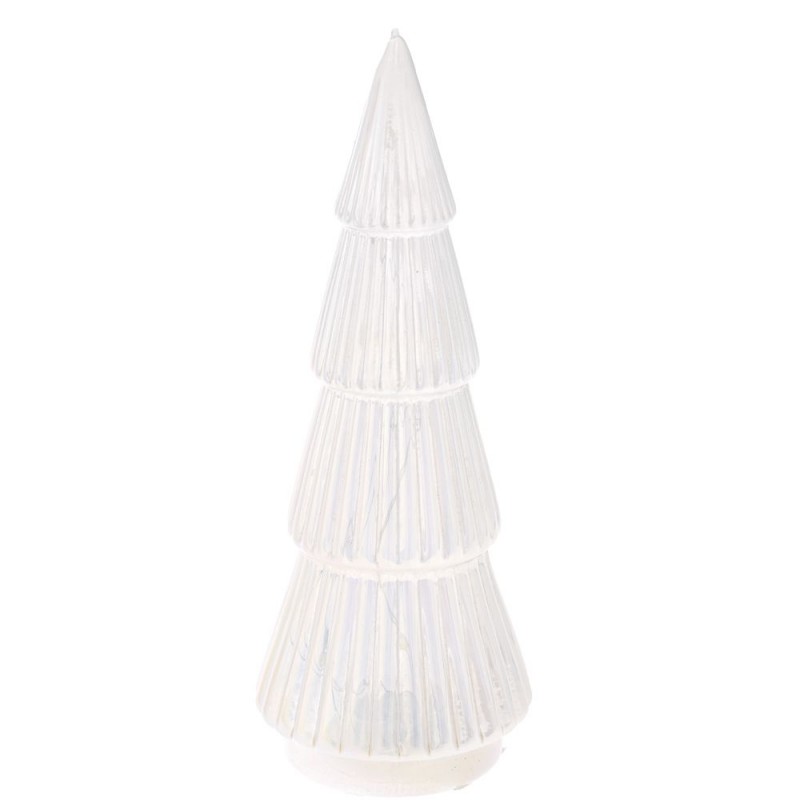 Χριστουγεννιάτικο επιτραπέζιο λευκό γυάλινο δεντράκι φωτιζόμενο 8x20 εκ.