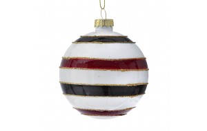 Γυάλινη ριγέ μπάλα σε κόκκινο λευκό και μαύρο χρώμα σετ των έξι 8 εκ