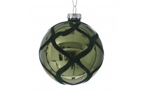 Χριστουγεννιάτικη γυάλινη μπάλα πράσινη με βελούδο σετ των έξι τεμαχίων 8 εκ