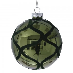 Χριστουγεννιάτικη γυάλινη μπάλα σε πράσινο χρώμα με βελούδο σετ των τεσσάρων 10 εκ