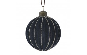Γυάλινη χριστουγεννιάτικη μπάλα σε μαύρο χρώμα με χρυσές ρίγες σετ των έξι 8 εκ