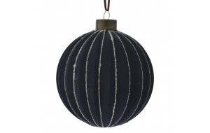 Χριστουγεννιάτικη γυάλινη μπάλα σε μαύρο χρώμα με χρυσές ρίγες σετ των τεσσάρων τεμαχίων 10 εκ