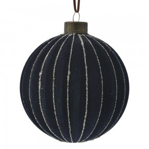 Χριστουγεννιάτικη γυάλινη μπάλα σε μαύρο χρώμα με χρυσές ρίγες σετ των τεσσάρων τεμαχίων 10 εκ