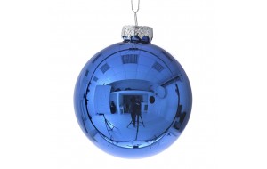 Χριστουγεννιάτικη μπλε γυάλινη μπάλα σετ των έξι τεμαχίων 8 εκ