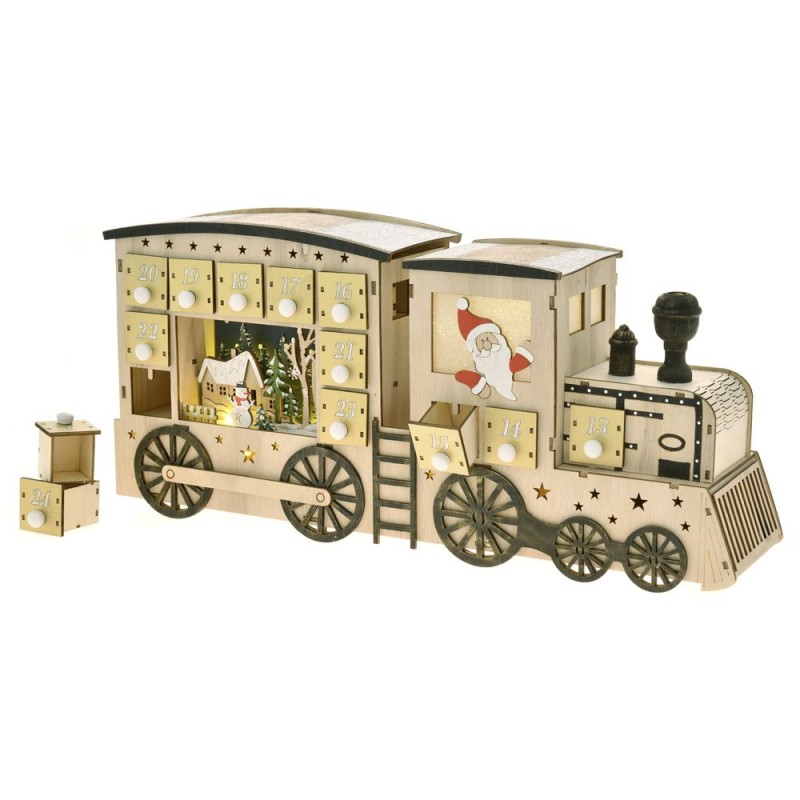 Χριστουγεννιάτικο φωτιζόμενο ξύλινο τρένο με συρταράκια 44x11x20 εκ