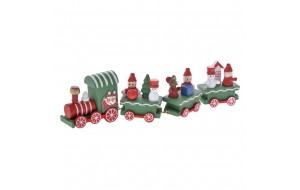 Χριστουγεννιάτικο ξύλινο τρένο σε πράσινο χρώμα με τέσσερα βαγόνια 23x7x3 εκ