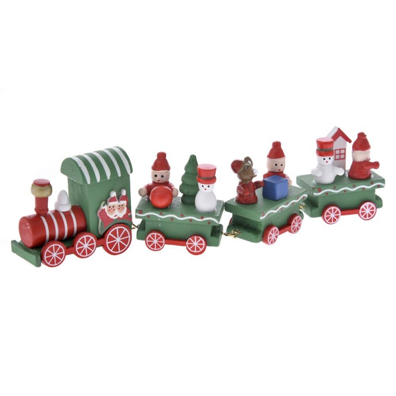 Χριστουγεννιάτικο ξύλινο τρένο σε πράσινο χρώμα με τέσσερα βαγόνια 23x7x3 εκ