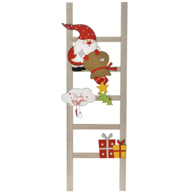Χριστουγεννιάτικη ξύλινη σκάλα με τον Άγιο Βασίλη σετ των δύο 23x2x60 εκ