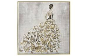 Διακοσμητικός πίνακας γυναίκα με πεταλούδες σε χρυσή κορνίζα 102x102 εκ