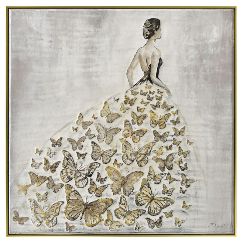 Διακοσμητικός πίνακας γυναίκα με πεταλούδες σε χρυσή κορνίζα 102x102 εκ