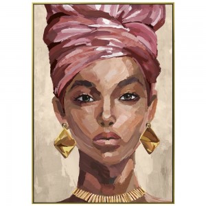 Πίνακας ζωγραφικής με πρόσωπο γυναίκας σε χρυσή κορνίζα 72x102 εκ