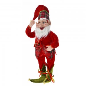 Χριστουγεννιάτικο διακοσμητικό βελούδινο ξωτικό σε κόκκινο και πράσινο χρώμα 65 εκ