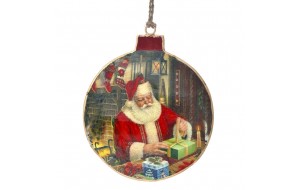 Κρεμαστό χριστουγεννιάτικο στολίδι μεταλλική μπάλα με τον Άγιο Βασίλη σετ των έξι 12x14 εκ