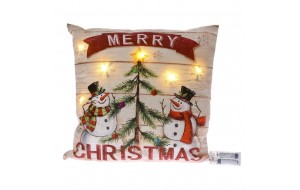 Χριστουγεννιάτικο διακοσμητικό φωτιζόμενο μαξιλάρι merry Christmas με χιονάνθρωπο 40x40 εκ