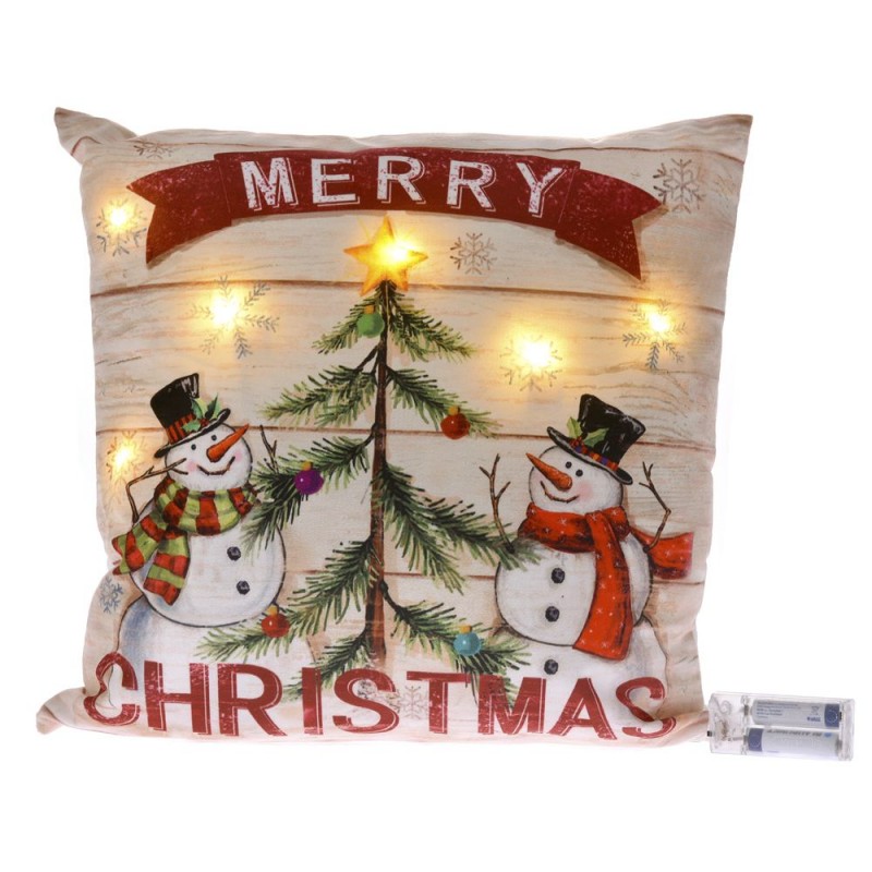 Χριστουγεννιάτικο διακοσμητικό φωτιζόμενο μαξιλάρι merry Christmas με χιονάνθρωπο 40x40 εκ