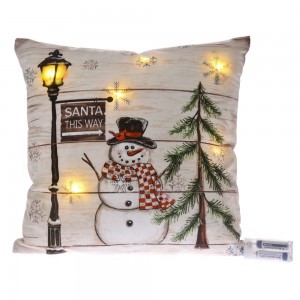 Διακοσμητικό χριστουγεννιάτικο μαξιλάρι με φωτιζόμενο και με γέμισμα χιονάνθρωπος 40x40 εκ