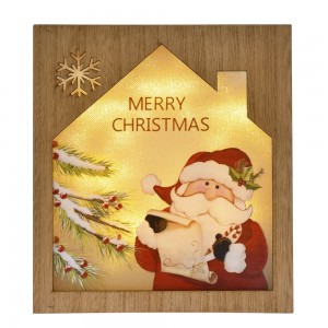 Διακοσμητική ξύλινη κρεμαστή χριστουγεννιάτικη πινακίδα με τον Άγιο Βασίλη με led φωτάκια 18x4x20 εκ