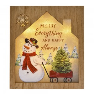 Διακοσμητικη ξύλινη χριστουγεννιάτικη πινακίδα χιονάνθρωπος με φως 18x4x20 εκ