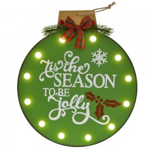 Διακοσμητική χριστουγεννιάτικη ξύλινη πινακίδα πράσινη μπάλα με φως 29x3x32 εκ