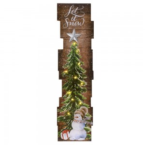 Ξύλινη κρεμαστή διακοσμητική χριστουγεννιάτικη πινακίδα με δέντρο με led φωτάκια 23x2x92 εκ