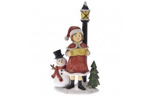 Χριστουγεννιάτικο διακοσμητικό κοριτσάκι με φανάρι και χιονάνθρωπο 12x8x22 εκ