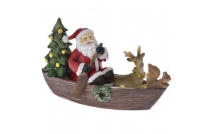 Χριστουγεννιάτικο διακοσμητικό Άγιος Βασίλης σε βάρκα με ζωάκια 22x10x13 εκ