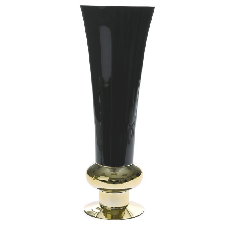 Γυάλινο βάζο με χρυσή βάση σε μαύρο χρώμα 18x50 εκ