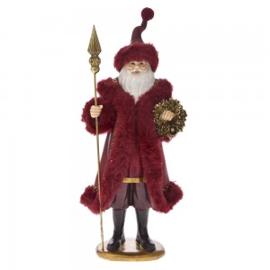 Διακοσμητική φιγούρα Άγιος Βασίλης με σκήπτρο σε μπορντό χρώμα 15x11x38 εκ