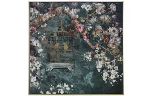 Πίνακας με τύπωμα πάνω σε καμβά και θέμα Κλουβί με πουλιά 90x90 εκ