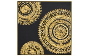 Ελαιογραφία σε καμβά με κορνίζα και θέμα χρυσοί κύκλοι σε μαύρο φόντο 102x102 εκ
