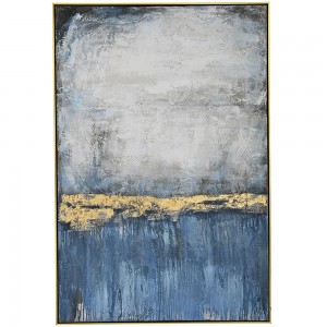Αφηρημένο θέμα πίνακας ελαιογραφία πάνω σε καμβά με κορνίζα λευκό μπλε και χρυσό χρώμα 102x152 εκ