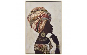 Χρυσοτυπία σε τυπωμένο καμβά με κορνίζα και θέμα Γυναίκα Αφρικάνα 82x122 εκ