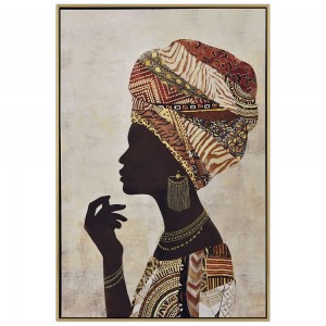 Πίνακας με χρυσοτυπία πάνω σε τυπωμένο καμβά και κορνίζα με θέμα αφρικάνα γυναίκα 82x122 εκ