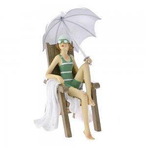 Γυναίκα σε καρέκλα με ανοιχτή ομπρέλα διακοσμητικό πολυρεζίνη 10x9x13 εκ